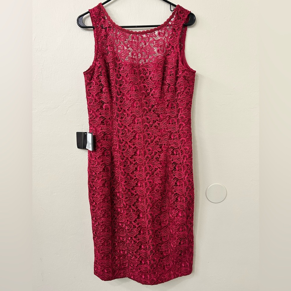 White House Black Market Dress Deep Red Sleeveless Lace Sheath Dress Sz 10 NWT